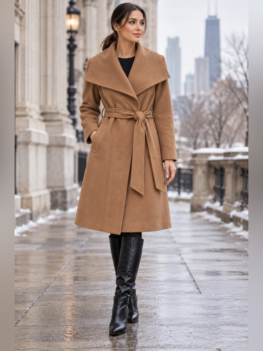 MICHAEL Michael Kors Camel Wool-Blend Belted Wrap Coat – XS